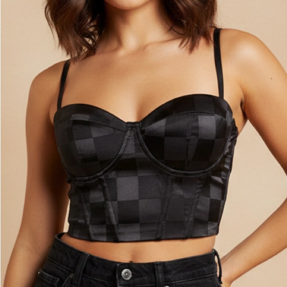 Black checkered lace back Bustier Top